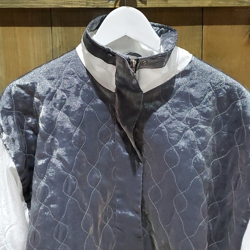 VINTAGE JANEVE SILVER WHITE JACKET TRACK ACTIVEWEAR SIZE MEDIUM SHOULDER PADS - Picture 3 of 13